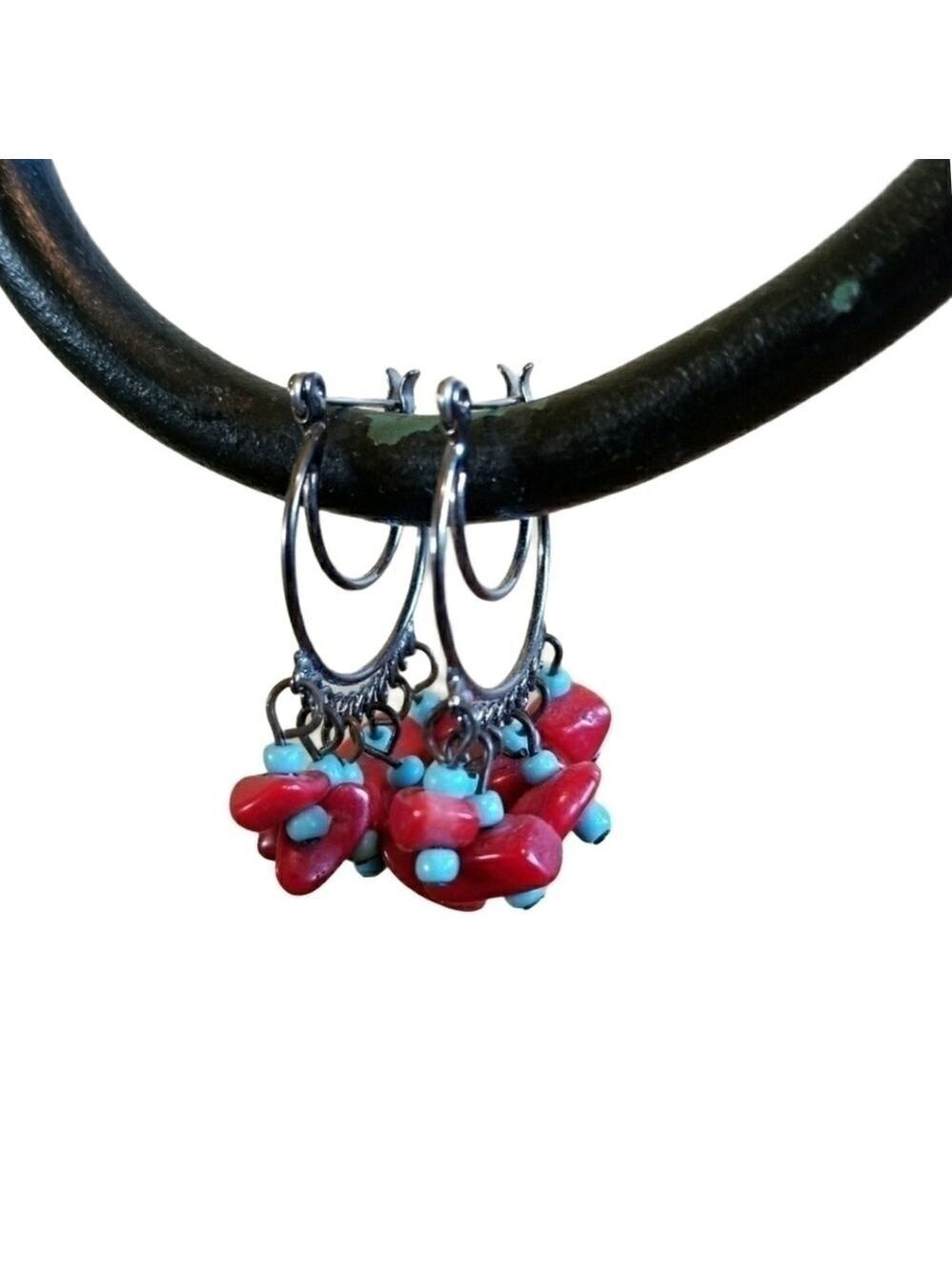 Maroon and turquoise boho dangle earrings